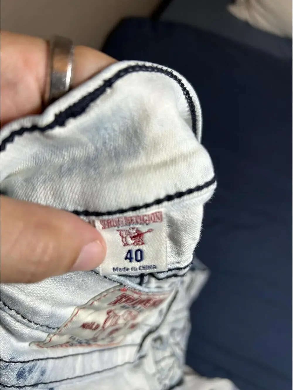 True Religion White and Blue Tie-Dye Straight Leg Jeans Size 40